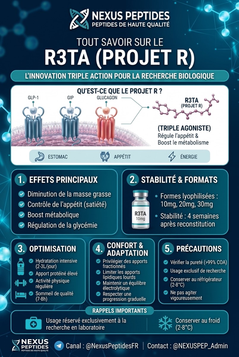 Fiche complète R3TA — triple agoniste, effets, formats, précautions
